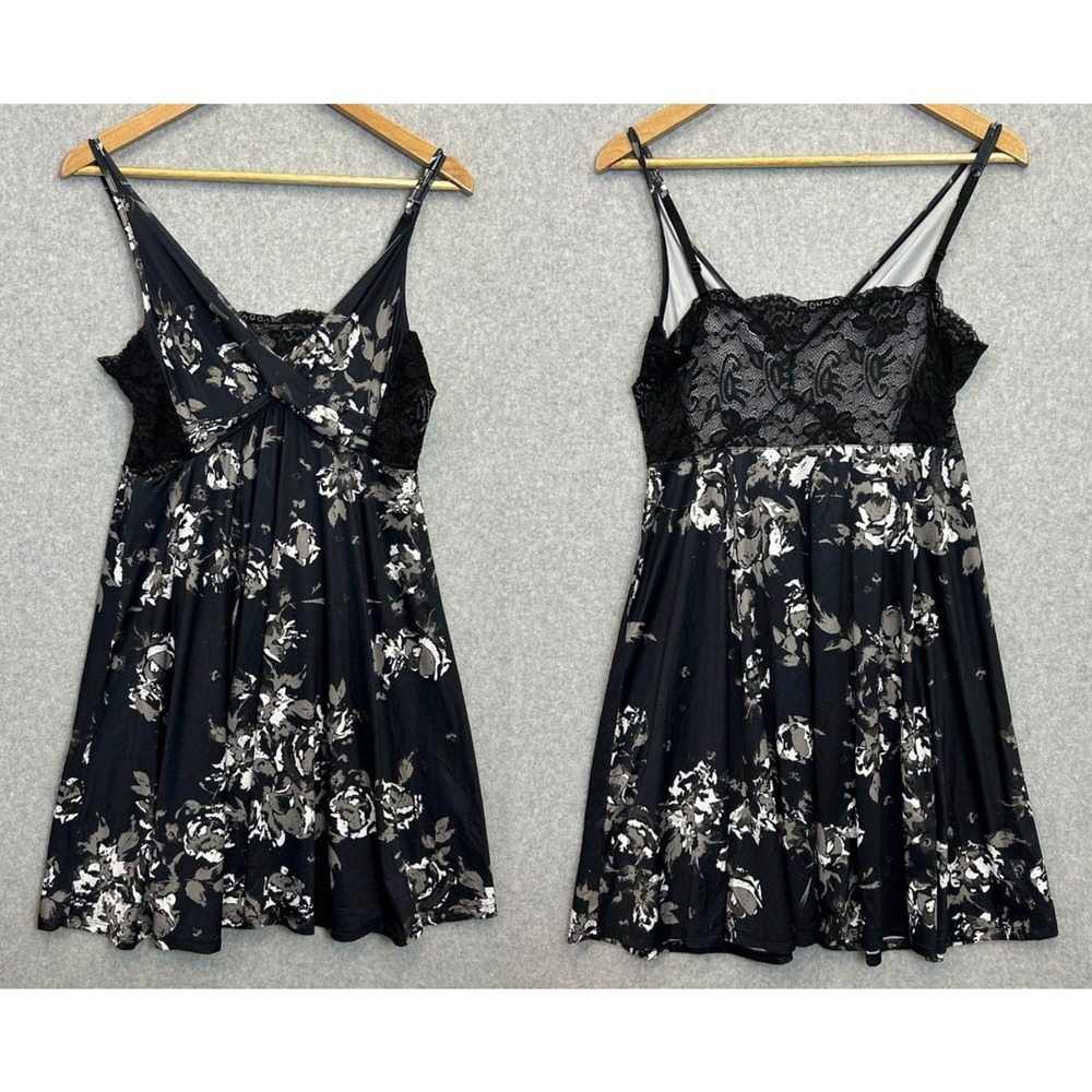 la Vie en Rose Chemise Nightgown Black Floral Lace Trim Sleepwear Womens Size M